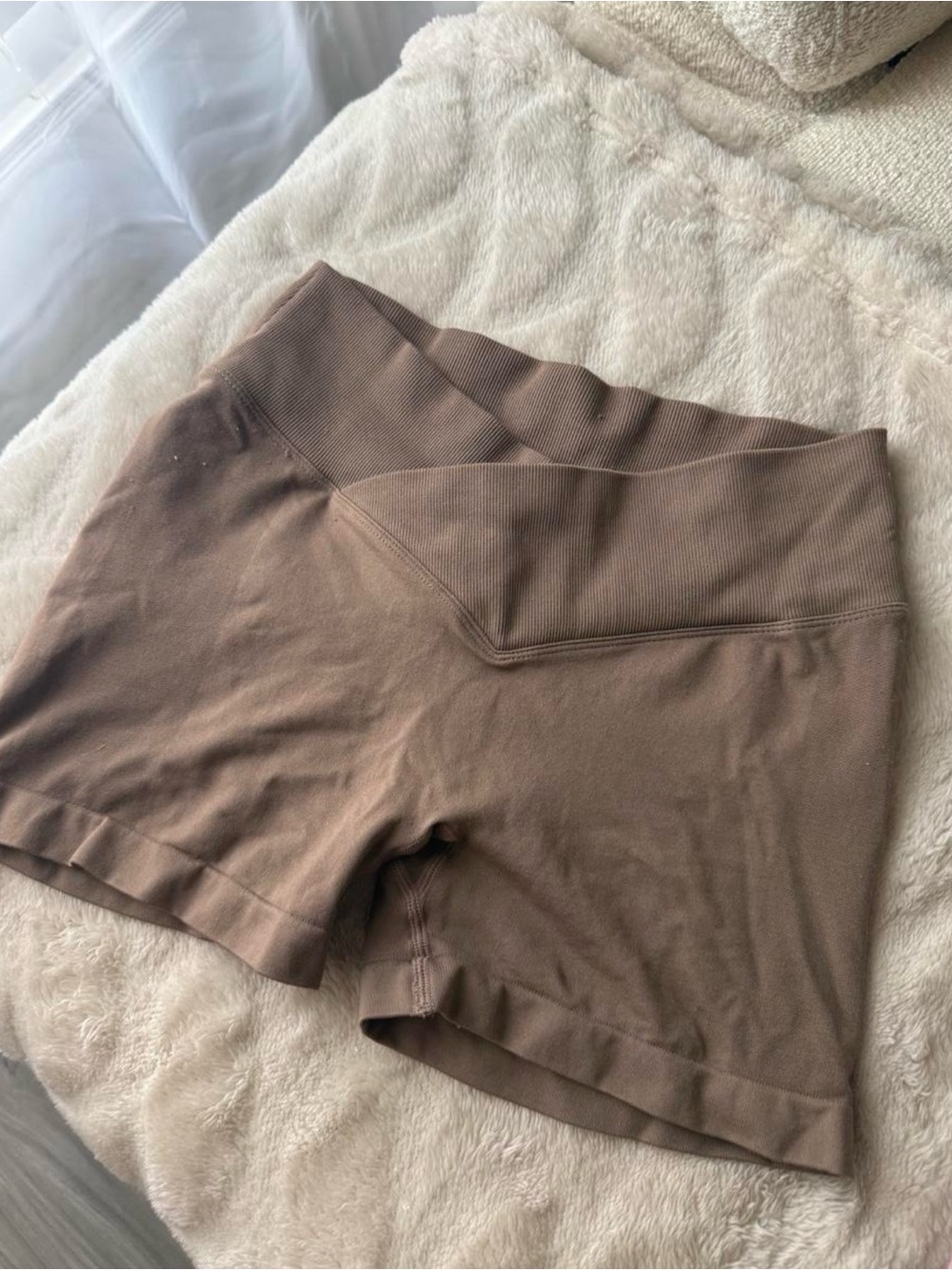 High-Rise Brown Athletic Shorts with V-Waistband